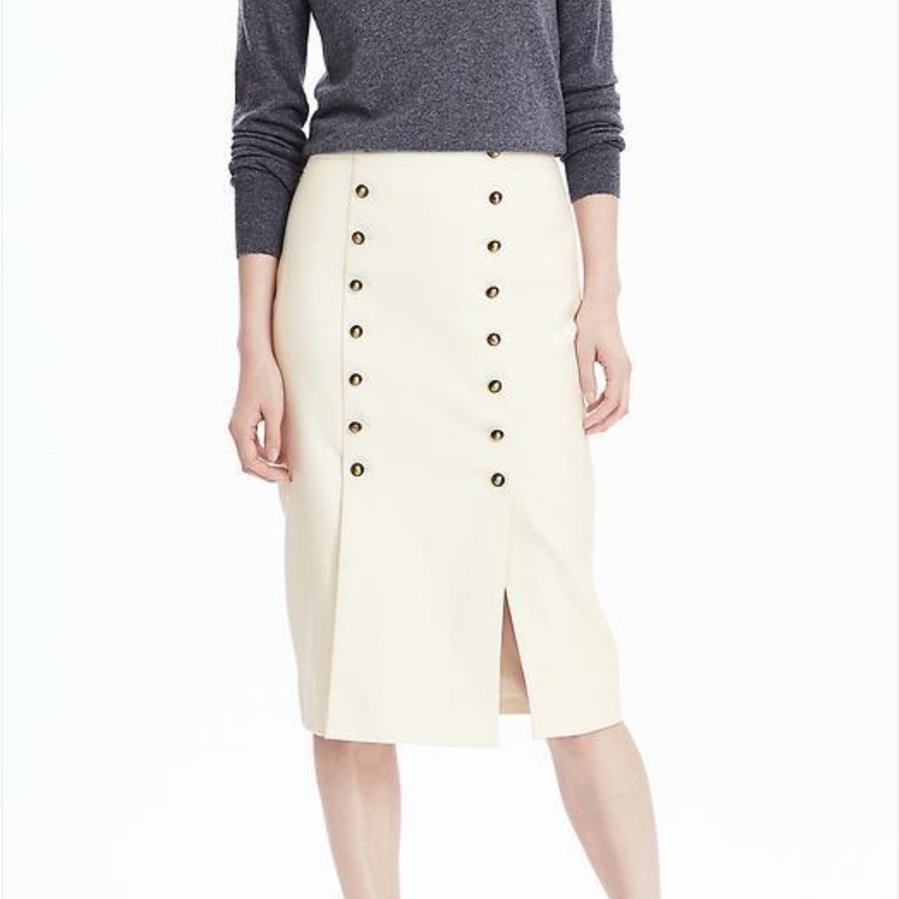 Banana Republic Cream Button-Front Midi Skirt NWT